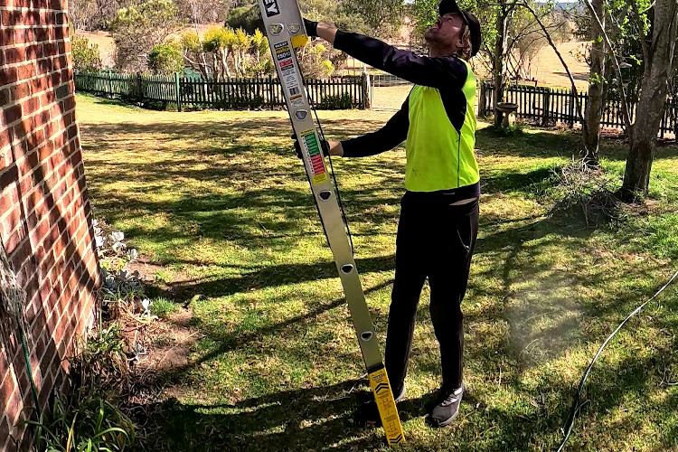 
Skilled gutter cleaning specialist readies their extension ladder in portstephens.